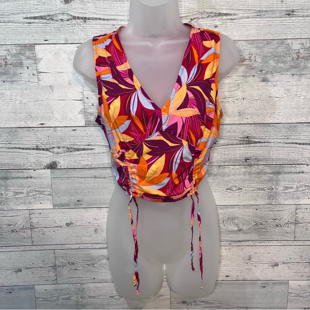 Lily Rose Bright Tropical Floral Print Crop Top Size M